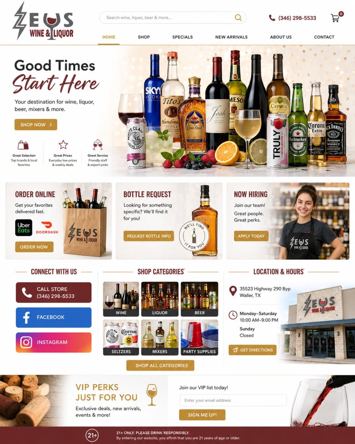 Zeus Wine and Liquor homepage reference